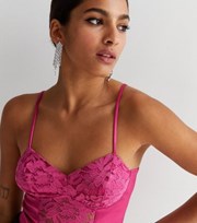 New Look Petite Bright Pink Satin Lace Bralette